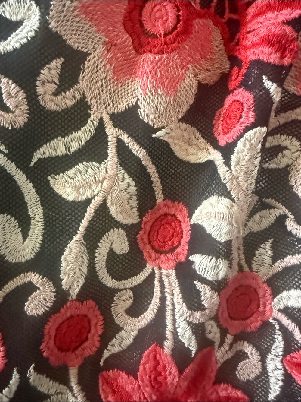 Yoana Baraschi Black Mini Dress with Pink and Cream Floral Embroidery - Picture 4 of 5